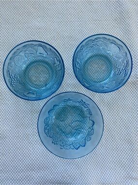 Vintage KIG Indonesia Ice Blue Pressed Glass Bowls and